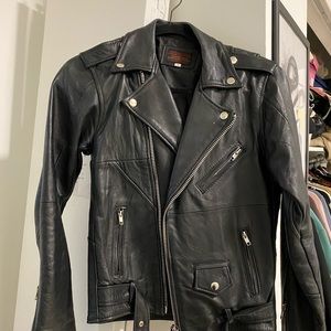 Black leather motorcycle jacket